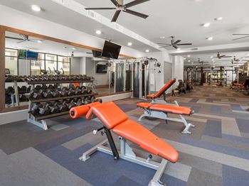 the gym at the flats at big tex apartments